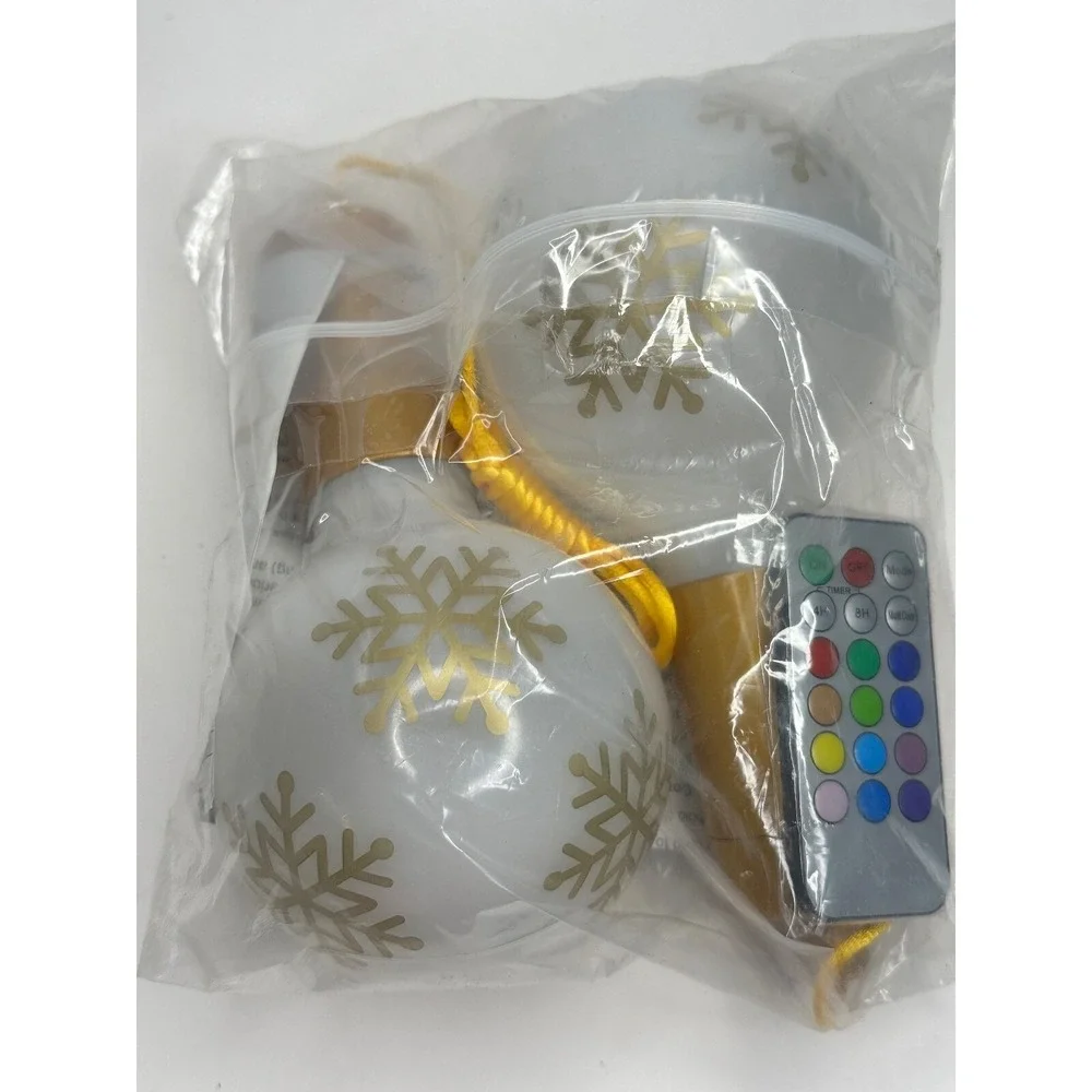 New Remote Control Lights Hanging Bulbs Gold Snowflake Holiday  Set of 2